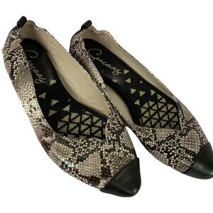 8M Seecaas Women's Shoe Leather Snakeskin Print Black Cap Toe Flats